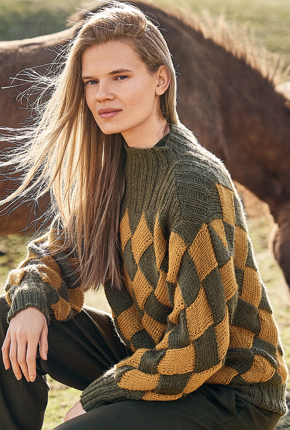 Modellansicht Bild 1:  Pulli in Entrelac-Technik