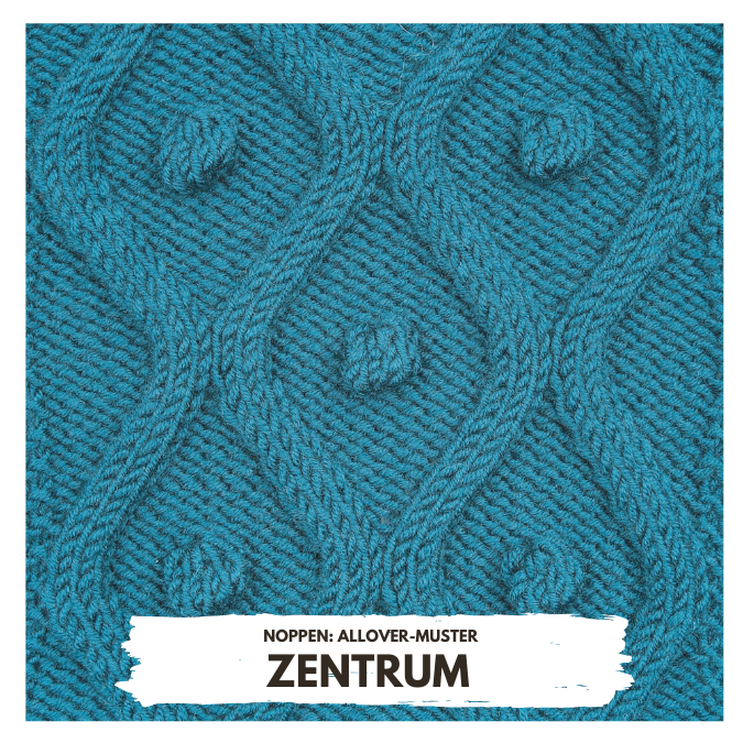 Türkises, handgemachtes Strickmuster mit Zopfmuster und Noppen. Modisch, einzigartig, DIY.