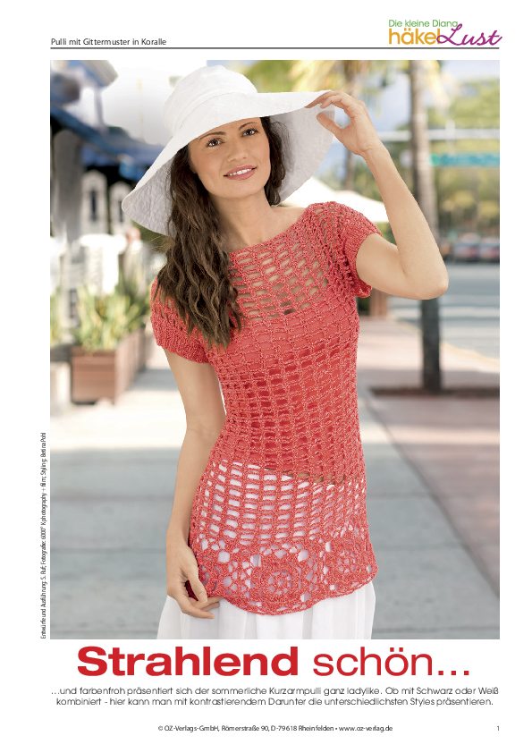 Shirt mit kurzen Ärmeln im Filetmuster mit Granny-Bordüre Modellansicht Bild 1: Shirt mit kurzen Ärmeln im Filetmuster mit Granny-Bordüre