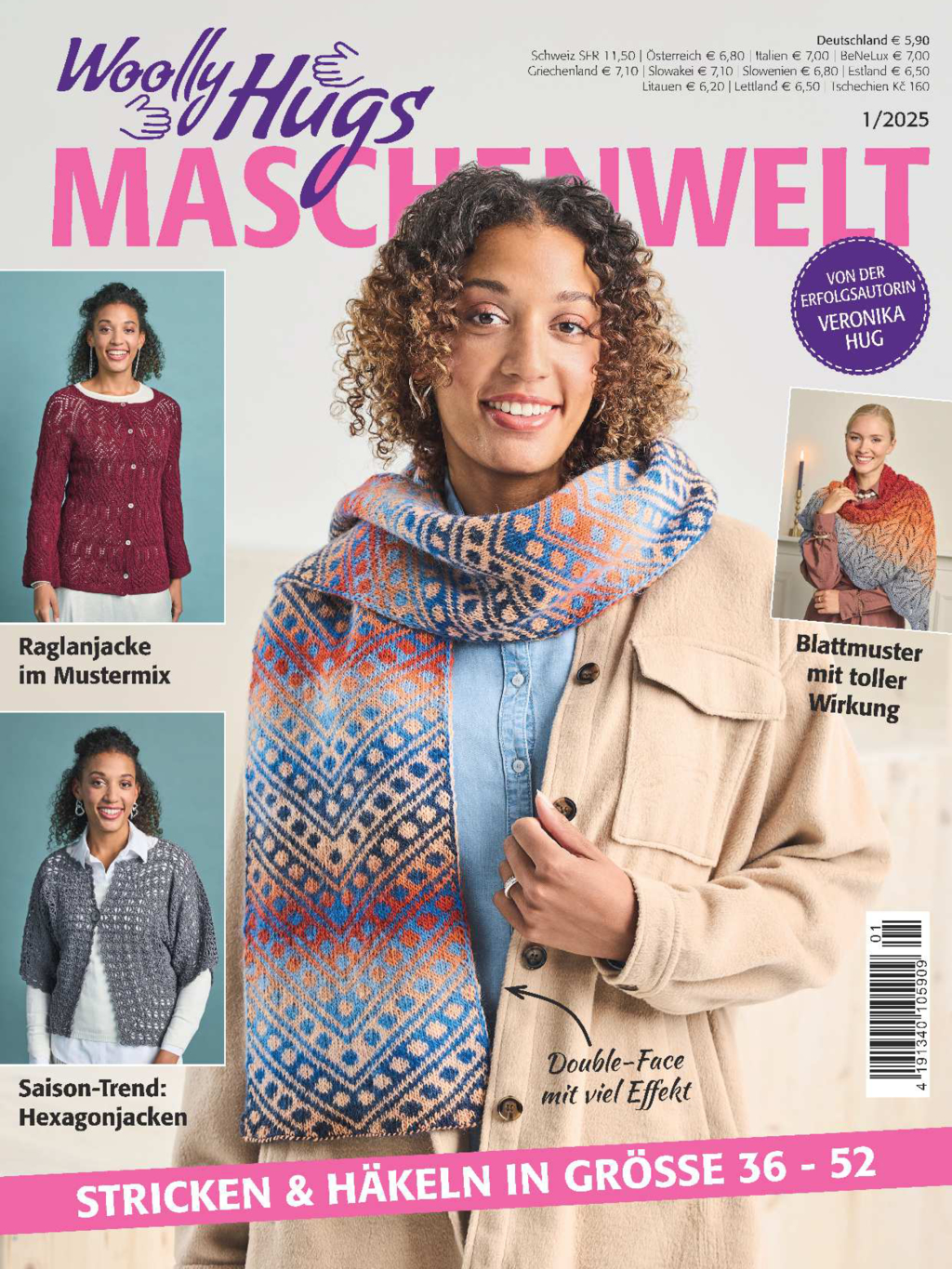 Woolly Hugs Maschenwelt Nr. 1/2025 Magazin Produktbild: Woolly Hugs Maschenwelt Nr. 1/2025 - Stricken und Häkeln in Größe 36 - 52