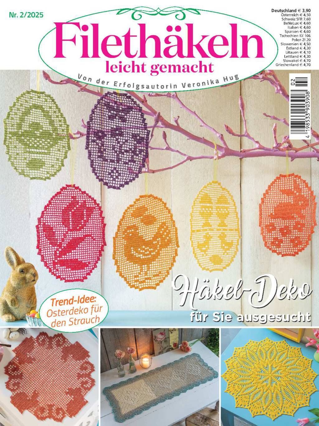 Bunte, detailreiche Häkelmuster. Modisch handgemacht: Eier mit Tiermotiven, ideal als Oster-DIY Deko.