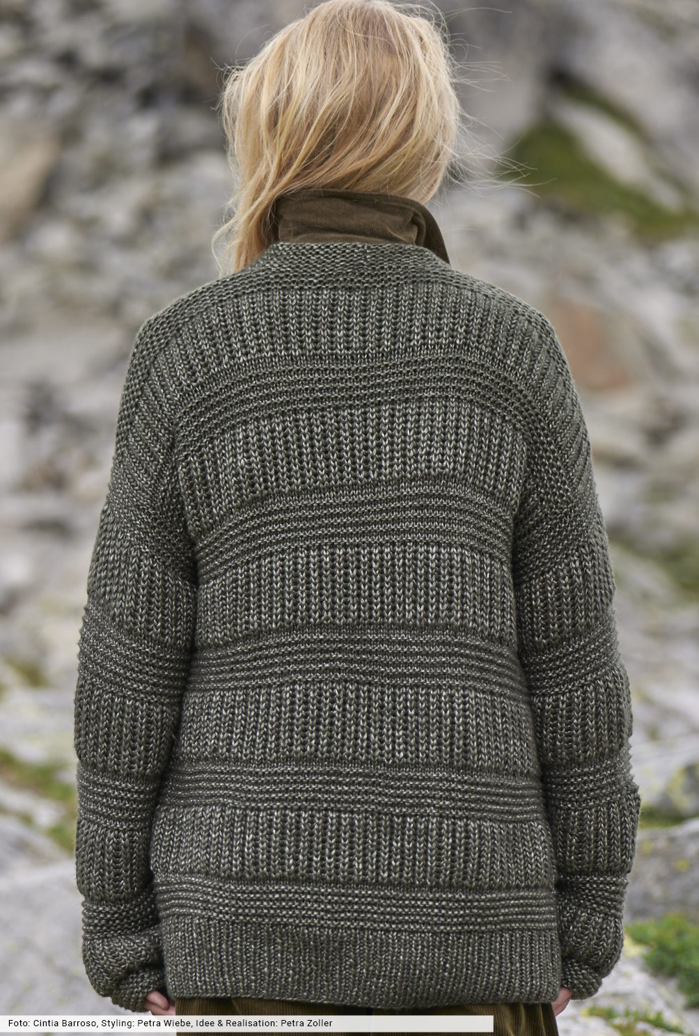 Modellansicht Bild 5: Patentmuster-Jacke mit Kraus-rechts-Streifen