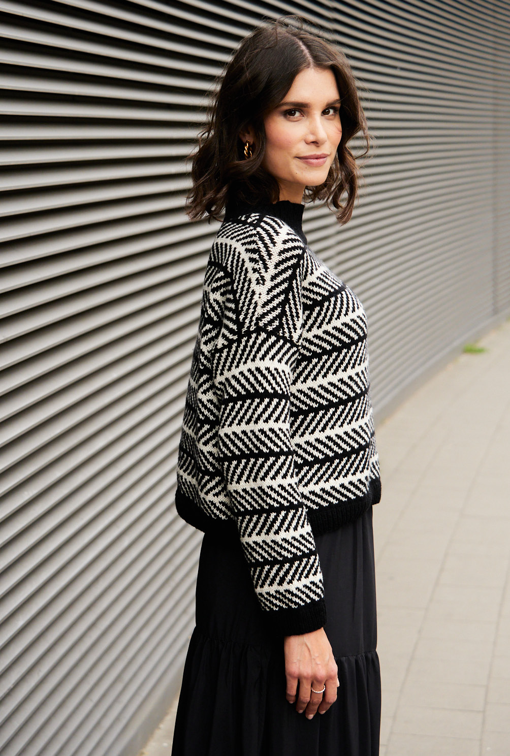 Jacquardpulli in Schwarz-Natur