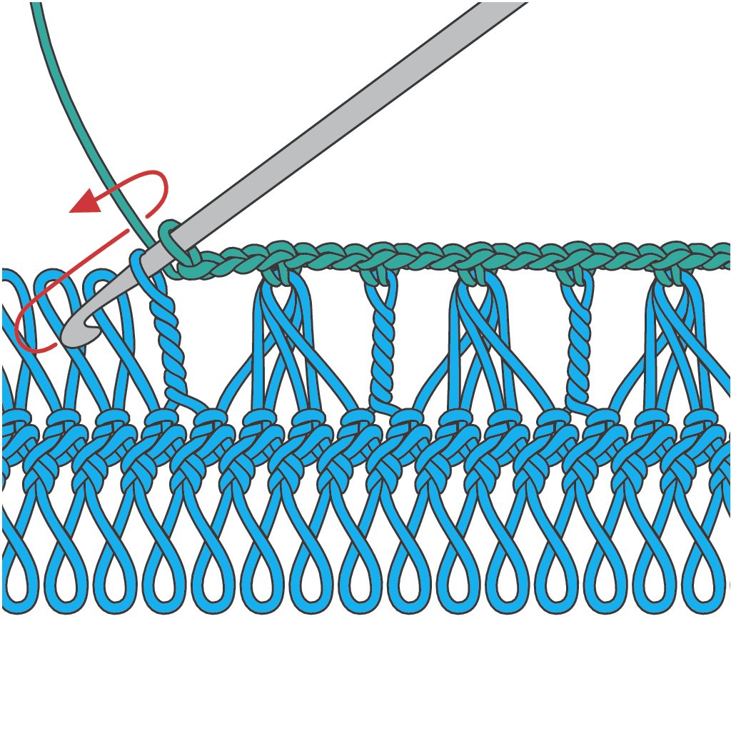 Lebendige blaue Maschen, kunstvoll gehäkelt, innovatives DIY-Design, stylischer Look.
