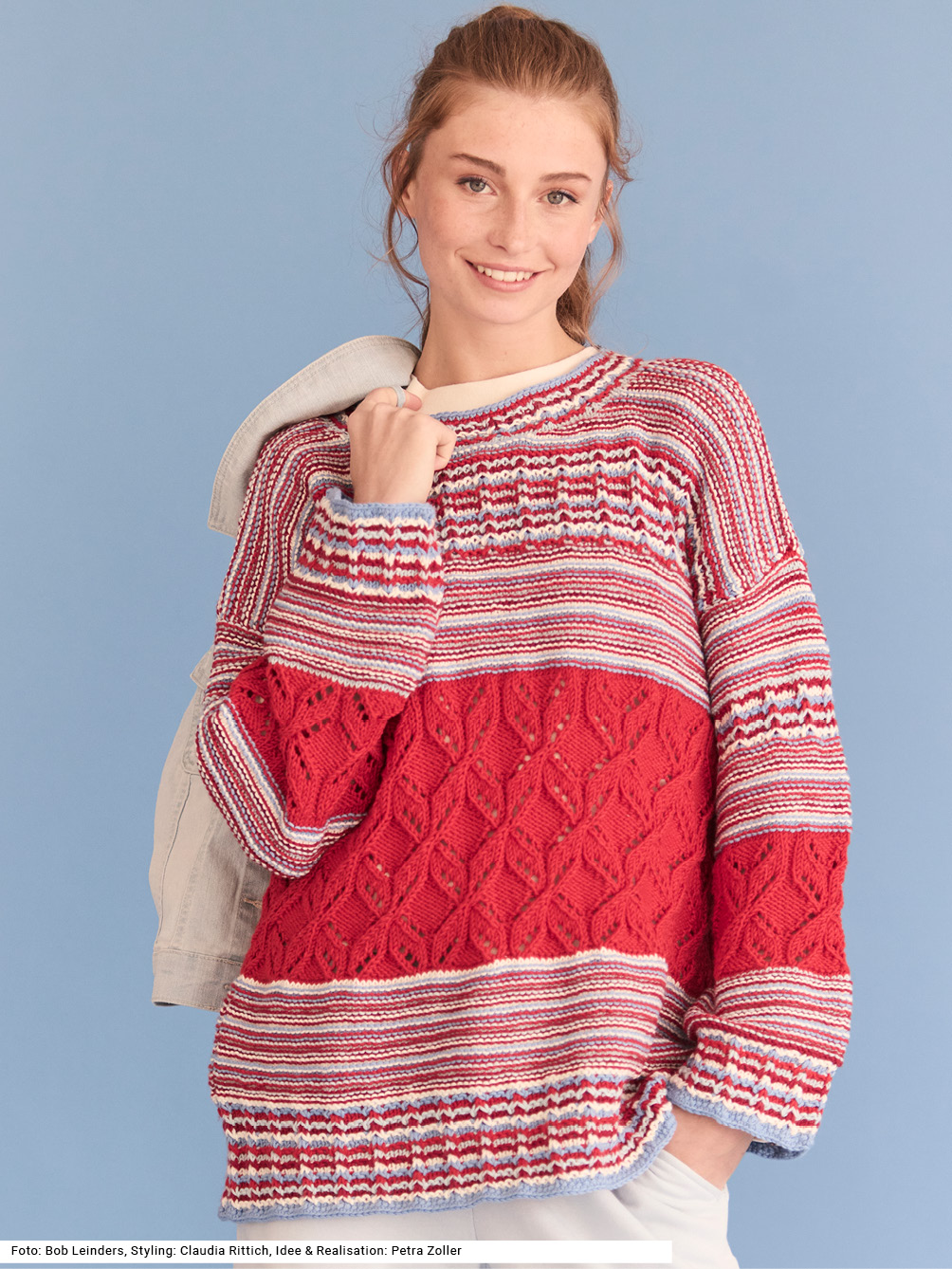 Modellansicht Bild 1: Pulli mit Ajour- und Hebemaschenmustern