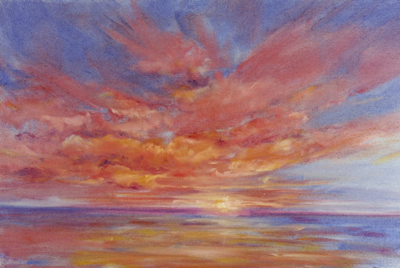 Sanftes Farbspiel aus warmen Pastellfarben, harmonisch verwoben. Eindruck von Freiheit und Ruhe.