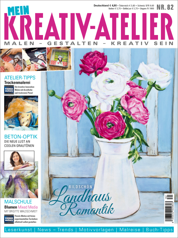 Romantische Blüten in kräftigen Pinktönen auf DIY-Leinwand. Landhaus-Stil, selbstgemacht, handgemalt.