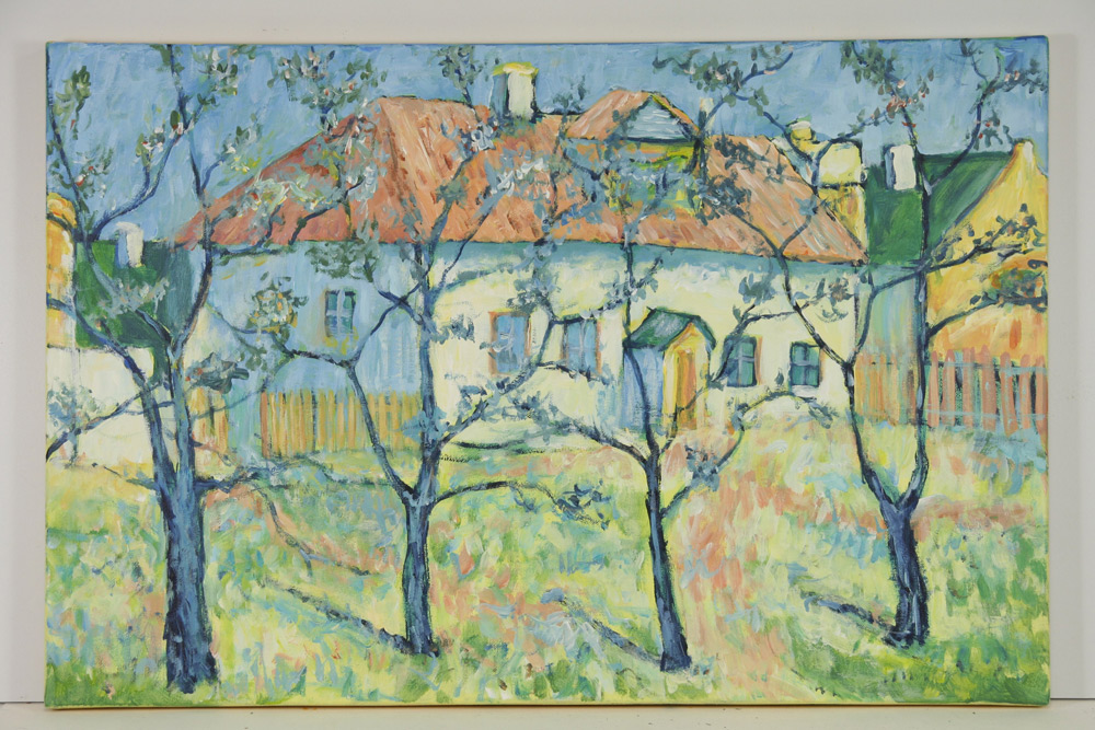 Lebhafte Pastellfarben; expressiver Malstil; impressionistische Anmutung; DIY-Handarbeit, malerisch.