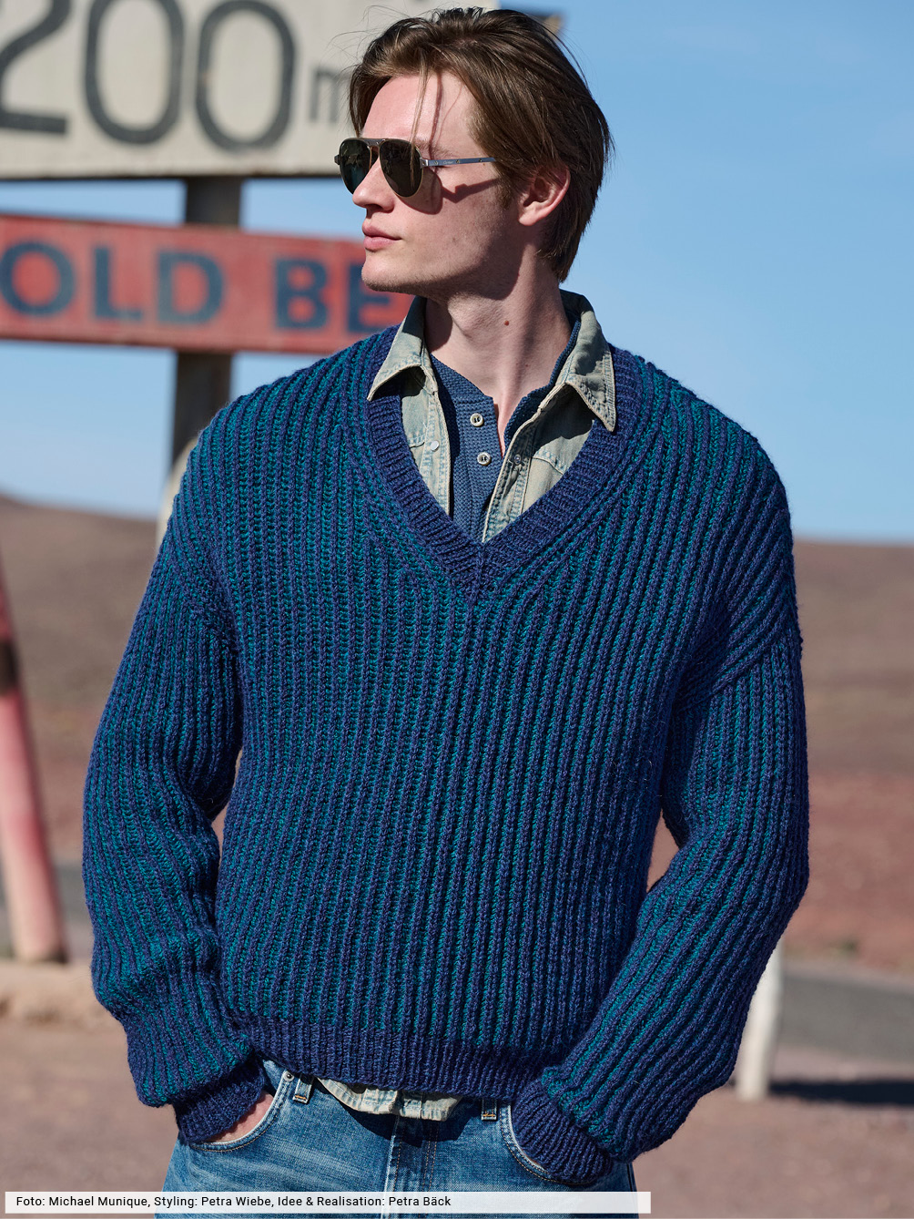 Modellansicht Bild 1: Pulli im zweifarbigen Patentmuster