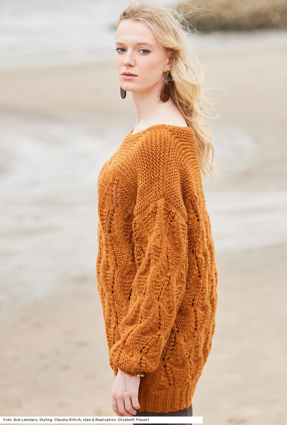 Modellansicht Bild 3: Pulli mit Ajourmuster in Rostbraun