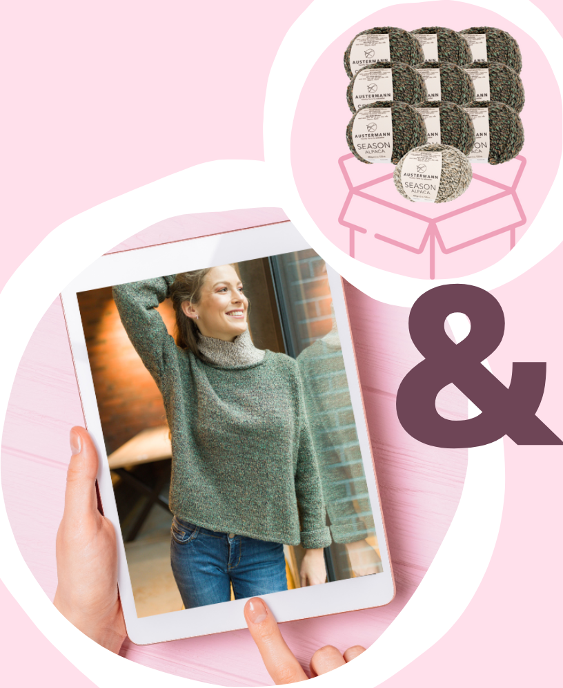 Strickset Giada - Jadefarbener Pulli mit Extrakragen in Sand Gr. 36/38