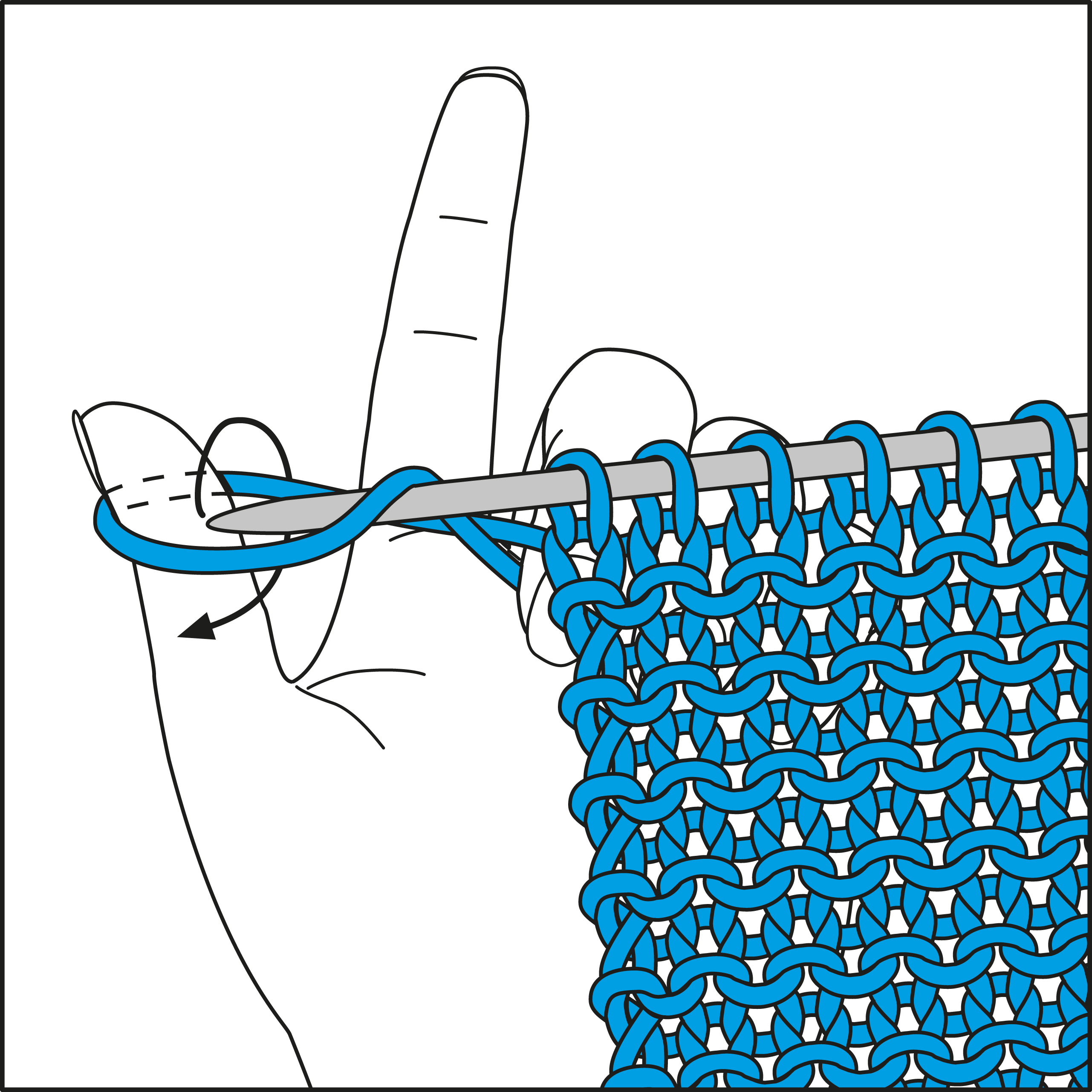 Blaues, handgemachtes Strickmuster mit gleichmäßigen Maschen. DIY-Handarbeit; modisch und einzigartig.