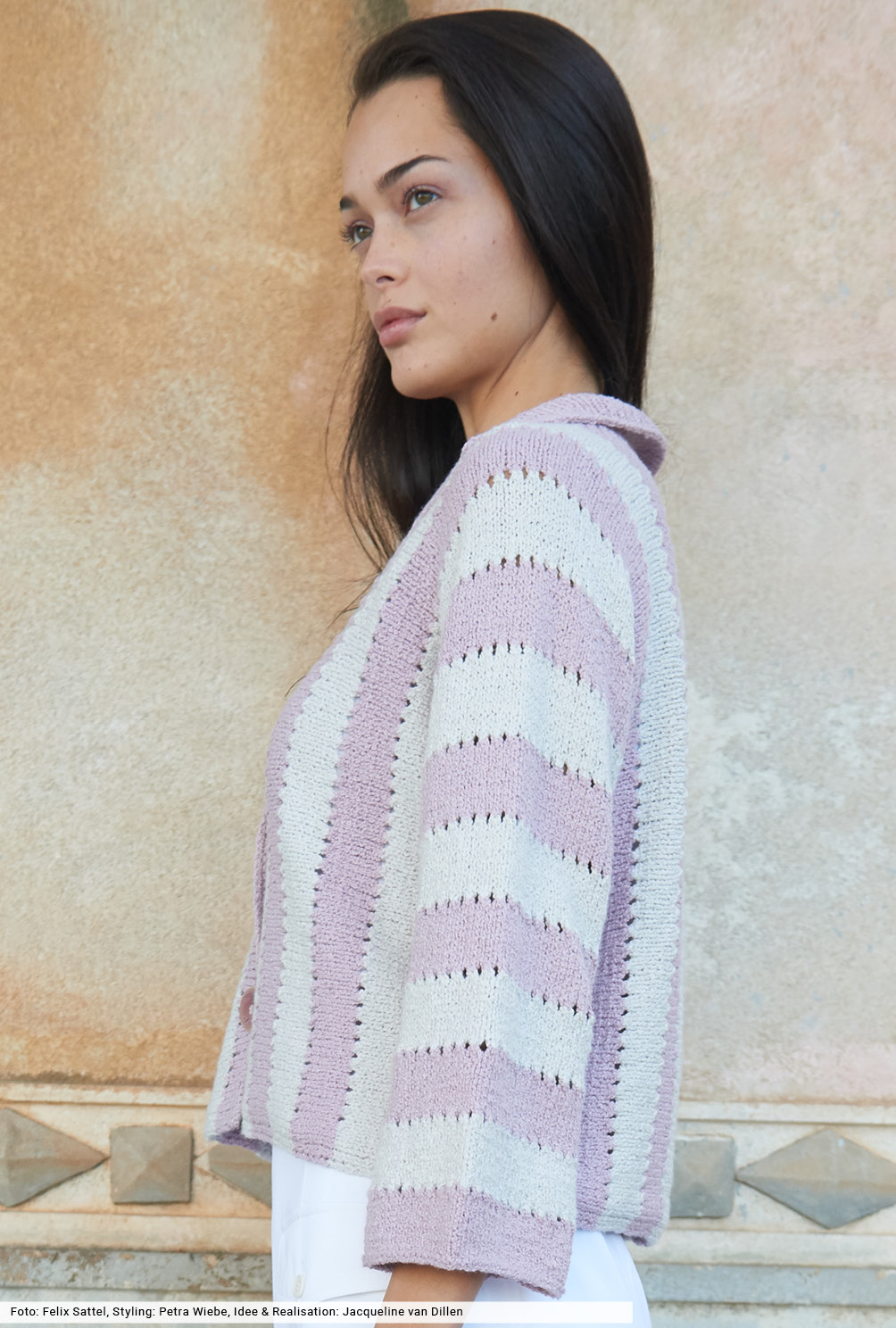 Modellansicht Bild 3: Quergestrickte Streifenjacke