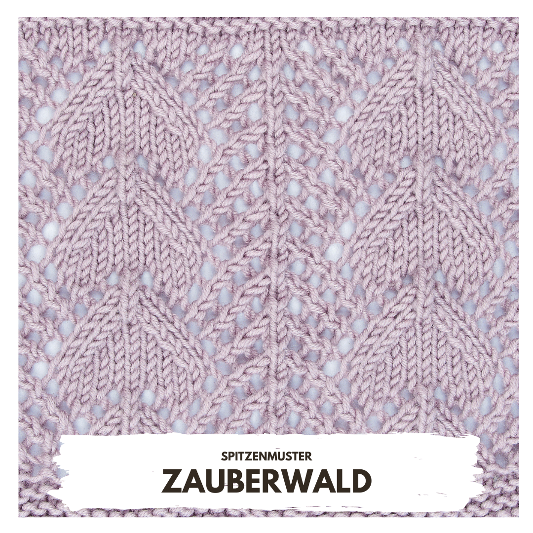 Zartes Spitzenmuster in Fliederton, kunstvoll gestrickt. Perfekt für handgemachte Kreationen.