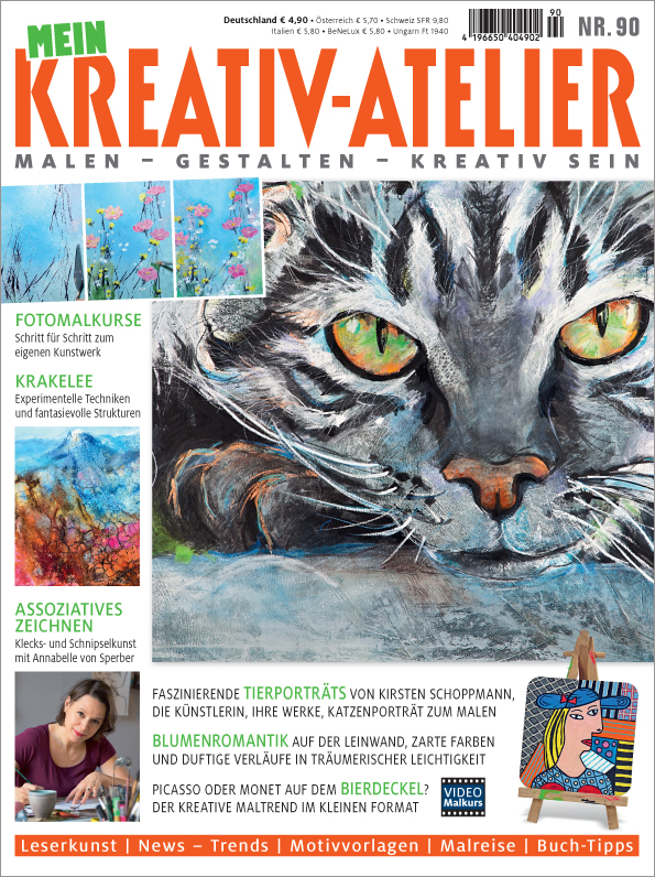 Lebendige Farben, kunstvolle Muster, detaillierter Katzenkopf, modisch, handgemacht, fantasievoll.