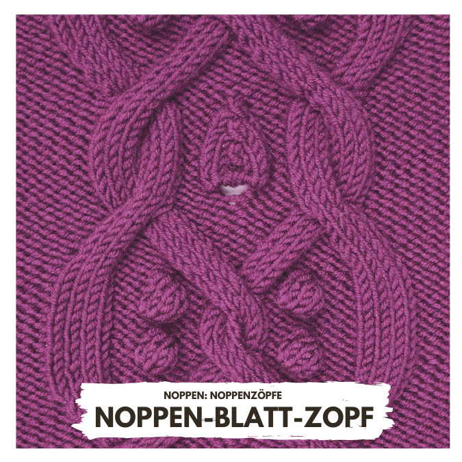 Lila handgemachtes Strickmuster mit Noppenzopf, kunstvoll, komplex, DIY-Charme, modischer Stil.