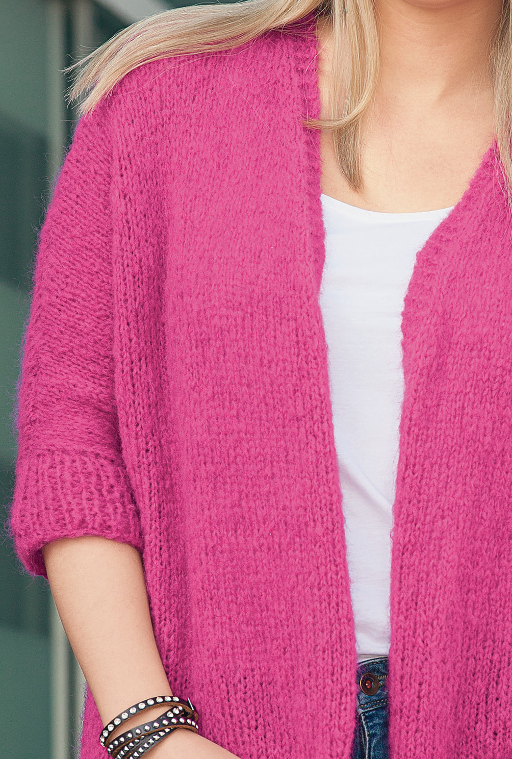 Längere Jacke mit kurzen Ärmeln in Pink