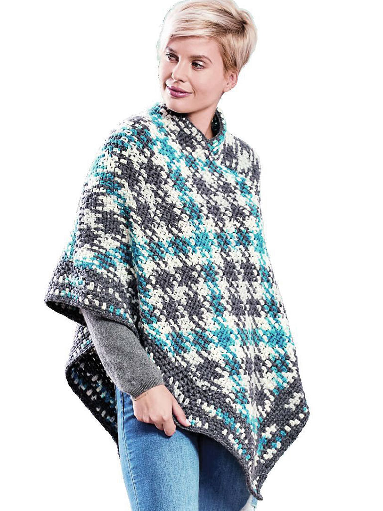 Woolly Hugs Poncho Great Karo, ganz einfach mit der Planned Pooling Methode gehäkelt