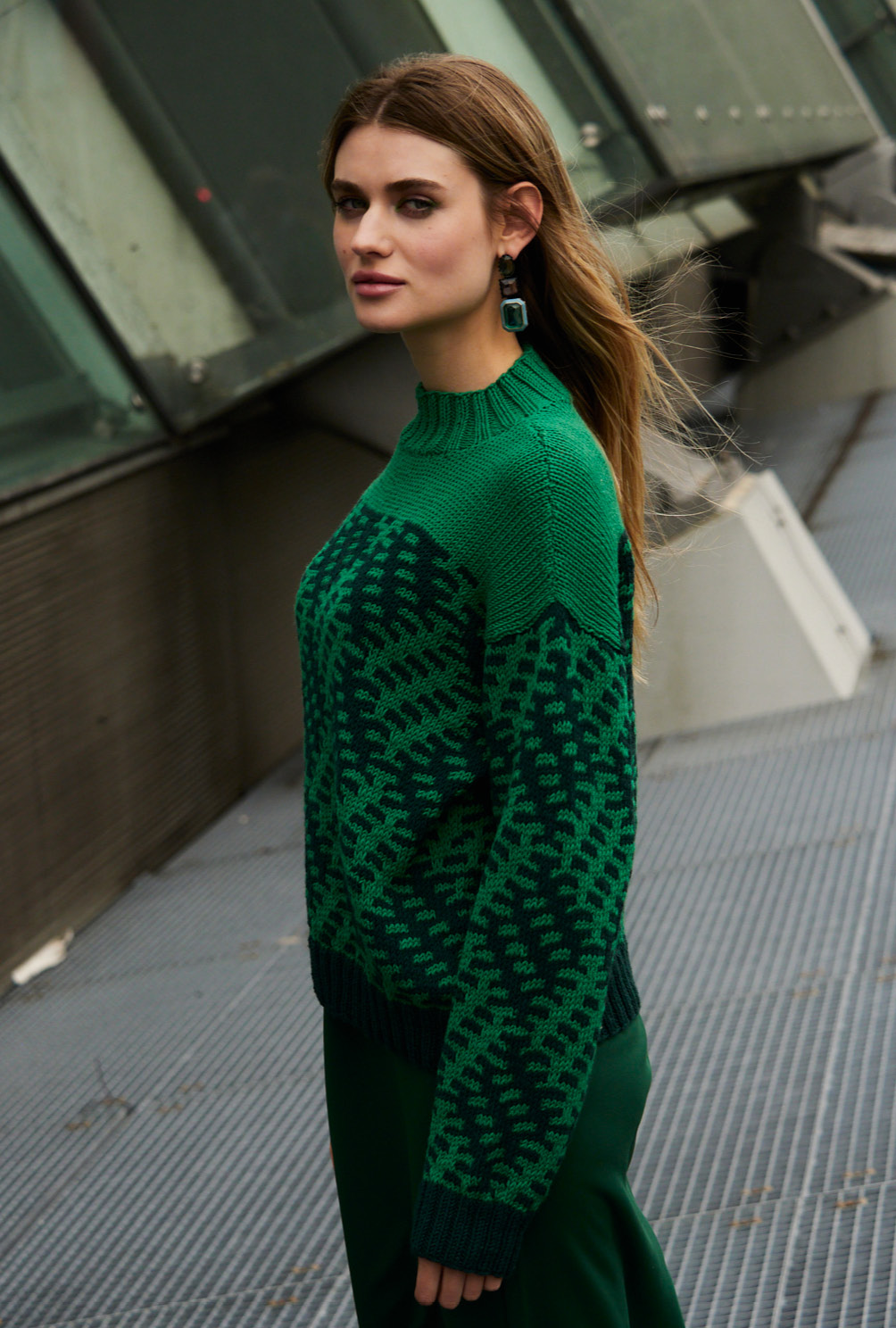 Strickset - Pulli im Hebemaschenmuster in Grün Gr. 46/48