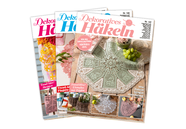 Bunte Häkeldecken, trendig und handgemacht, mit filigranen Mustern in Pastellfarben. DIY-Vielfalt auf Magazincover.