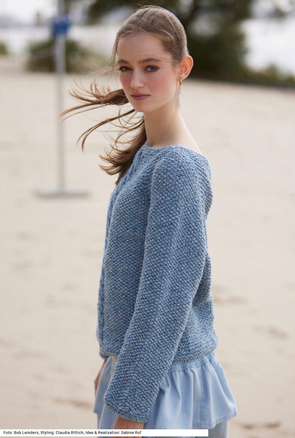 Modellansicht Bild 3: Pulli (RVO) mit Perlmuster und Zopf in Blau