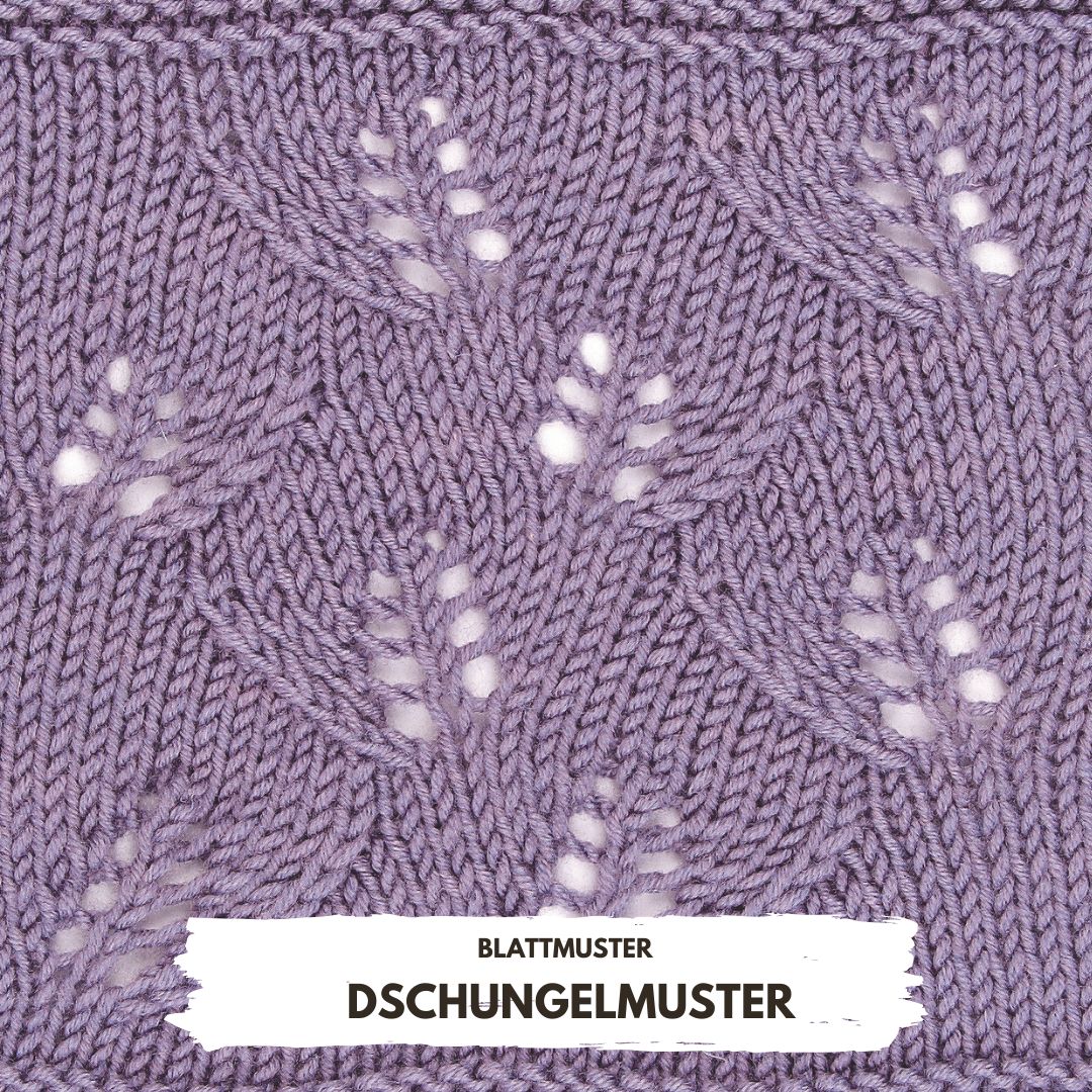 Lila Strickstoff mit Blattmuster. Modisch, handgemacht, kunstvoll, DIY Eleganz, stilvolles Design.