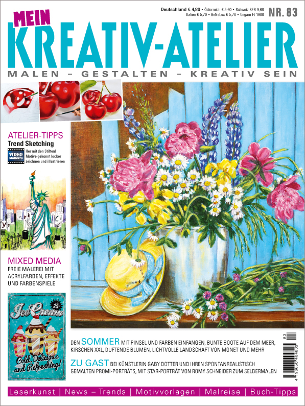 Bunter Blumenstrauß in handgemalter Vase, lebendige Farben, künstlerisch, kreativ.