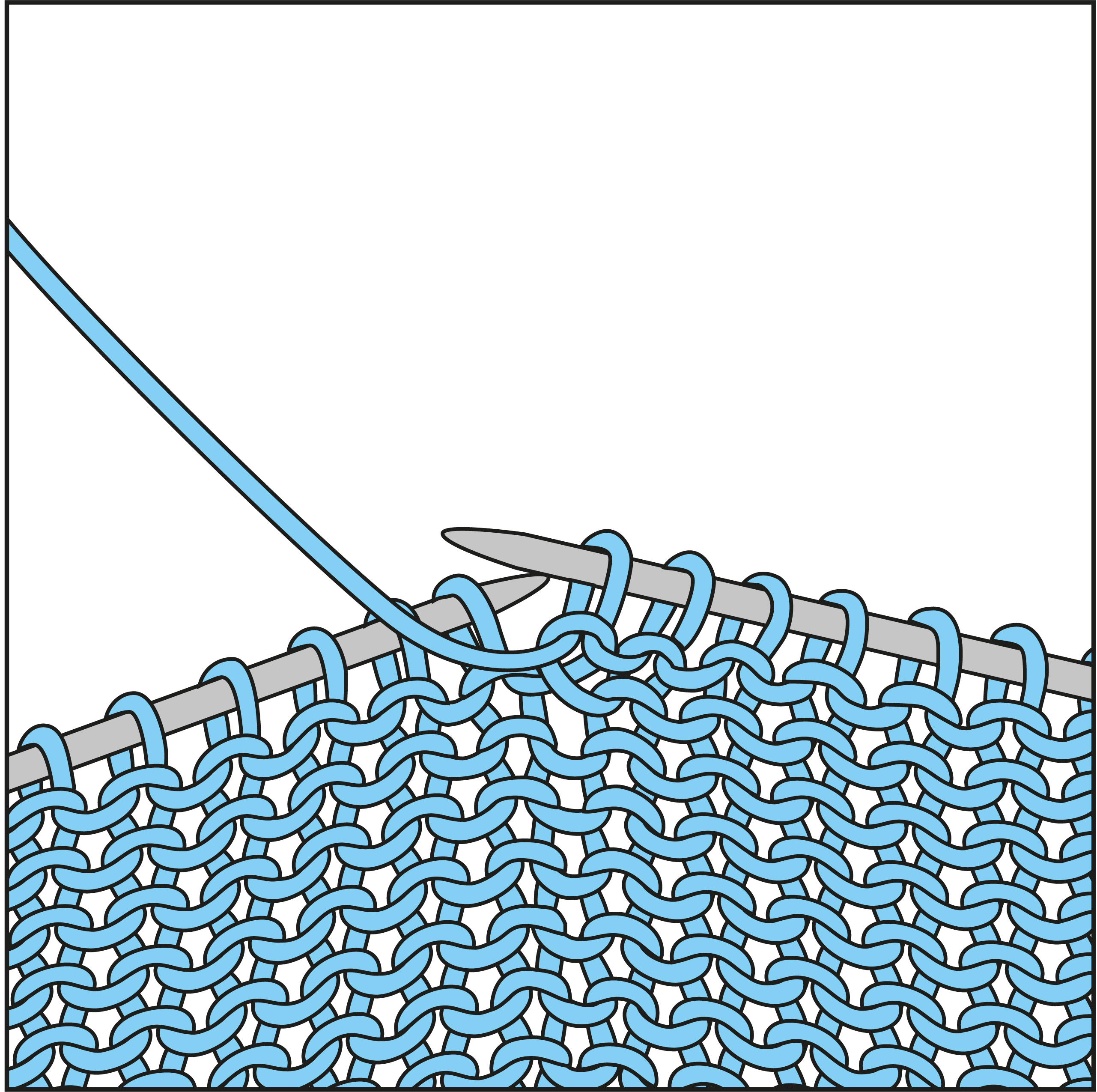 Hellblaue, handgemachte Strickarbeit; detailreich gemustert. DIY-Mode, kreative Handarbeit.