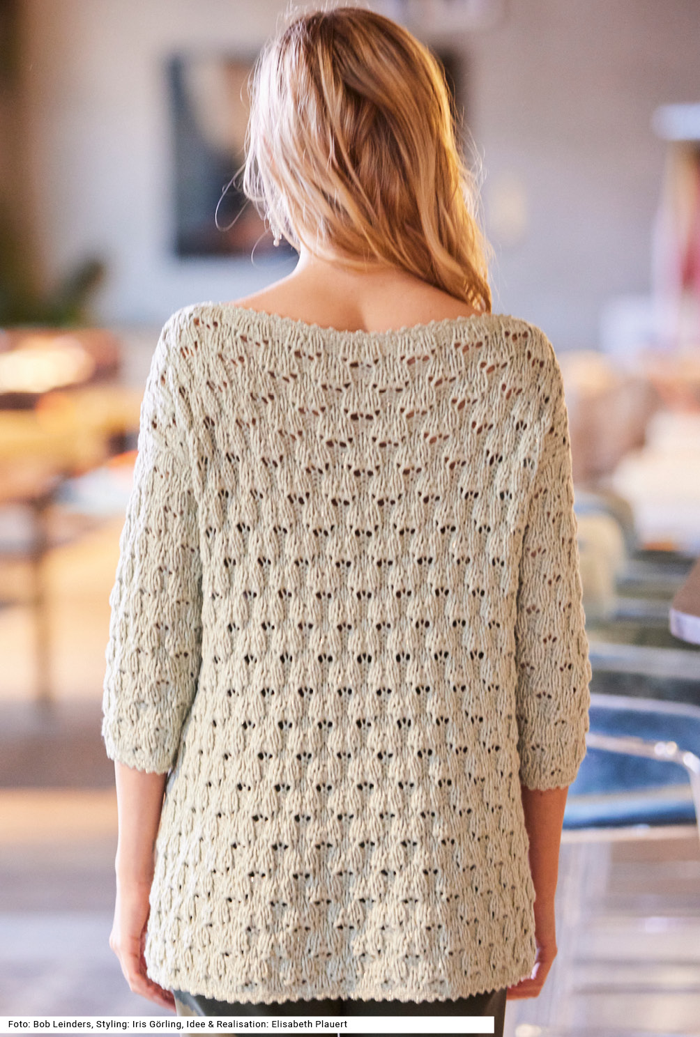 Modellansicht Bild 5: Pulli mit Ajourmuster in Pastellgrün