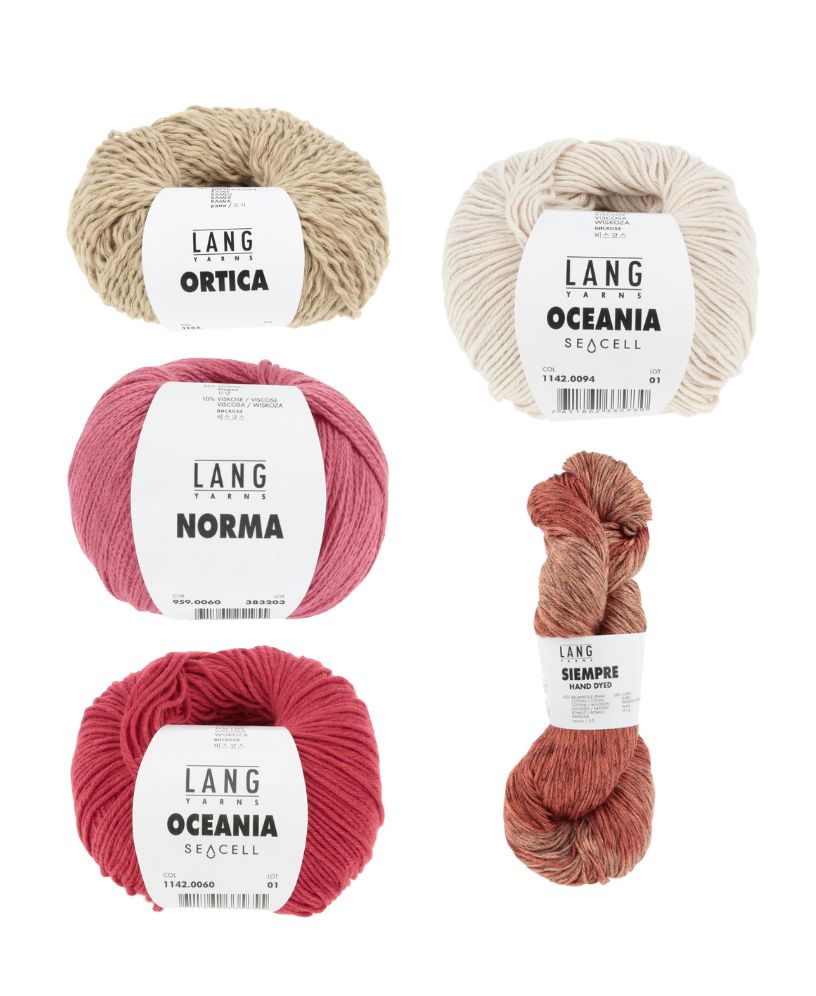 Verschiedene Garne in Erdtönen und Rosa. Ideal für selbstgemachte, modische Handarbeiten.