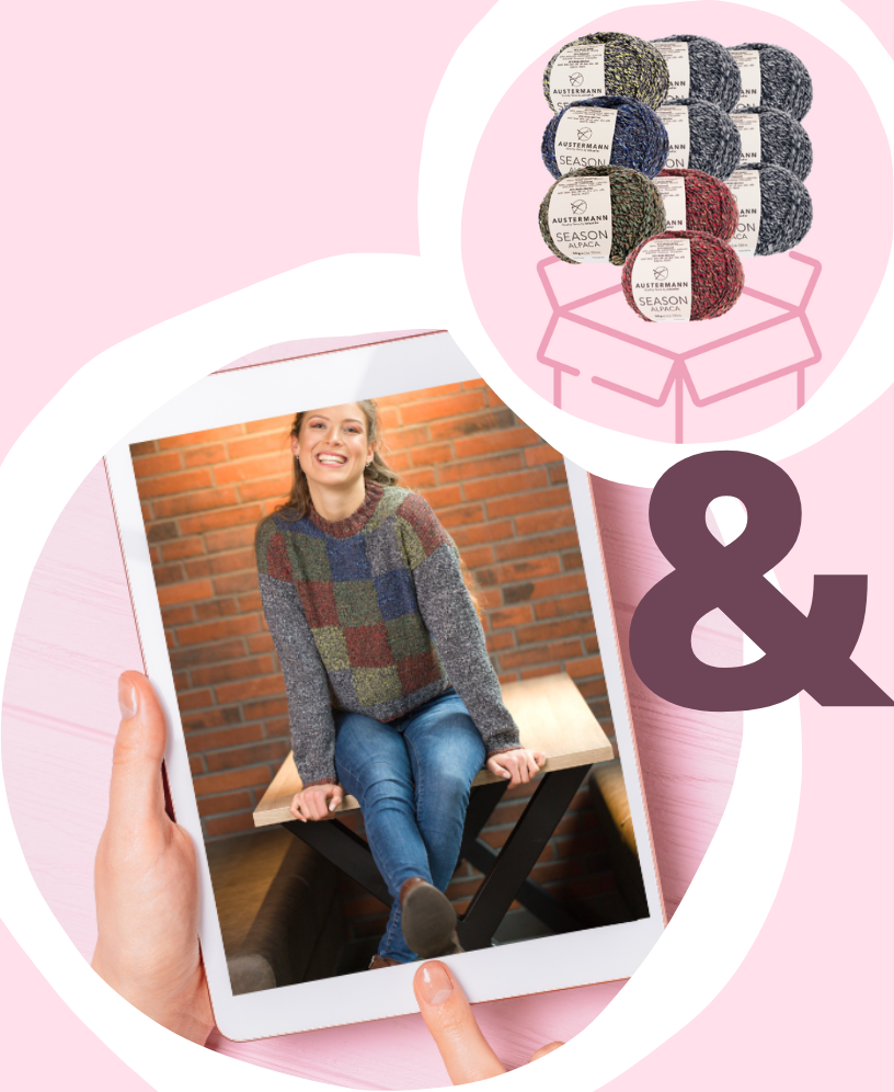 Strickset Carolin - Pullover mit Schachbrettmuster Gr. 36/38