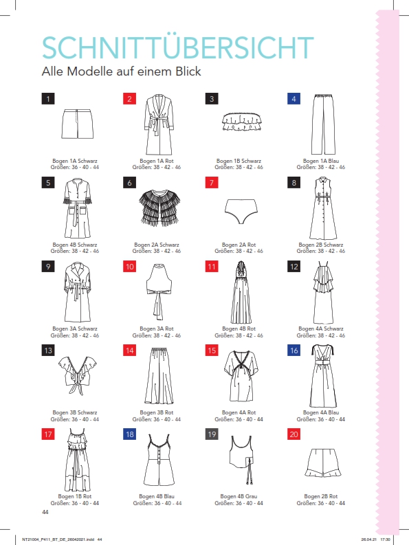 Modische Schnitte: Elegante Kleider, Röcke, und Mäntel. Farbenfrohe Details, raffiniert geschneidert. DIY-Mode.