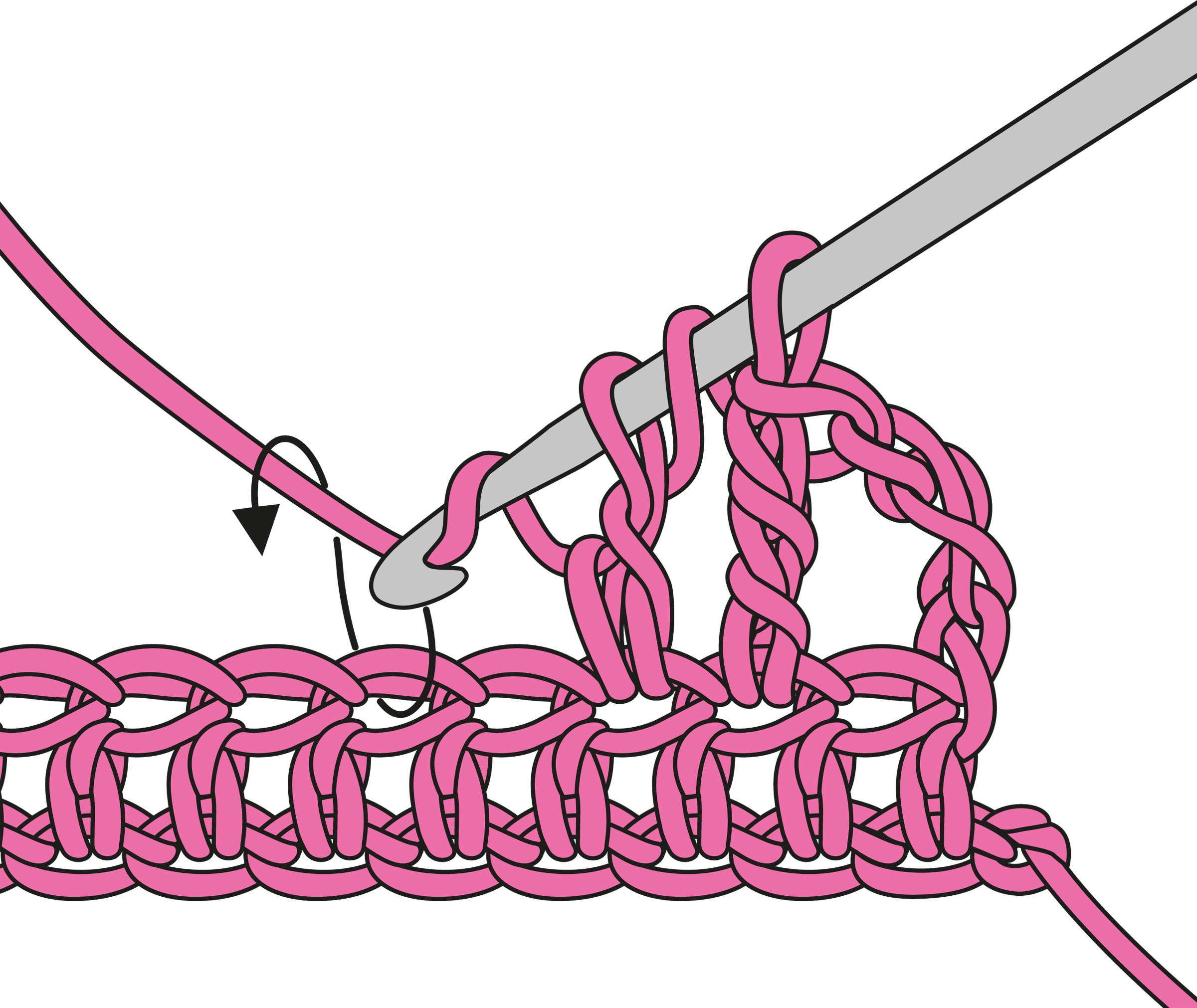 Rosa Garn mit detailreichem Häkelmuster. Modisch, handgemacht, kunstvolle Handarbeit.