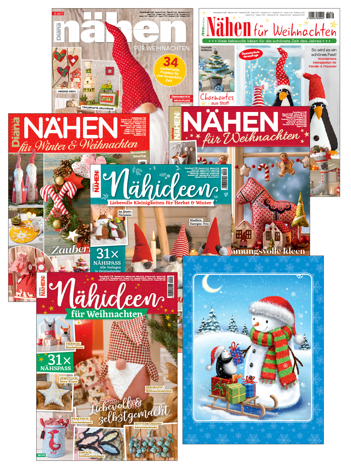 XXL-Bundle Nähen für Weihnachten + Extra Geschenketüte Motiv Schneemann