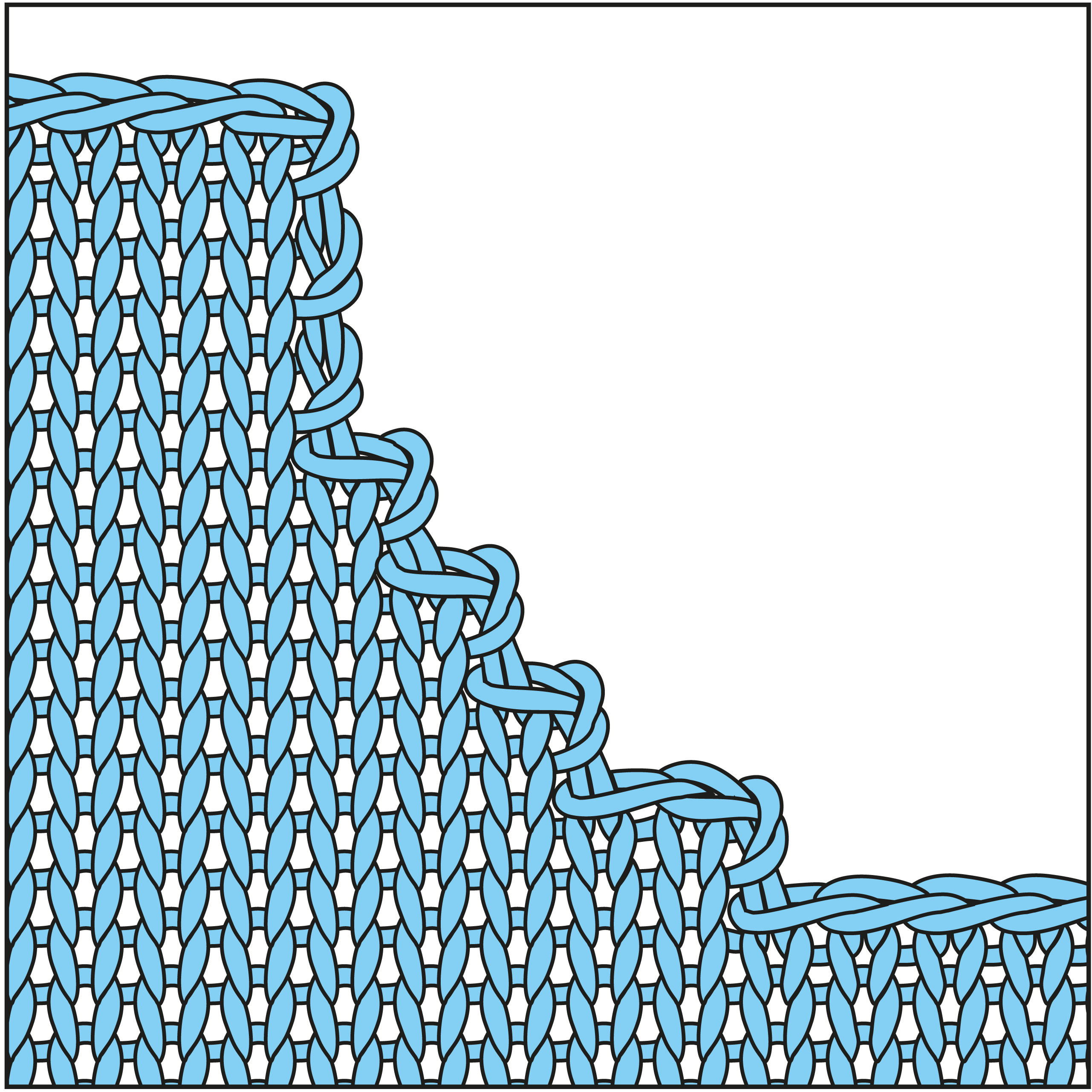 Hellblaues, handgemachtes Strickmuster, zeigt elegante Maschen und detailliertes, modisches Design.