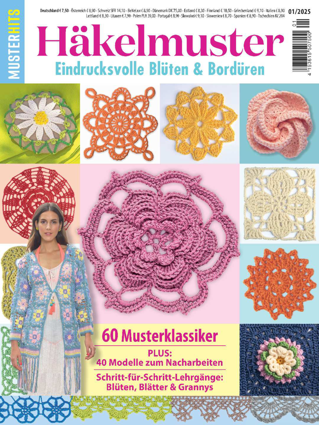 Magazin Produktbild: Muster-Hits 1/25 - Häkelmuster: Eindrucksvolle Blüten & Bordüren
