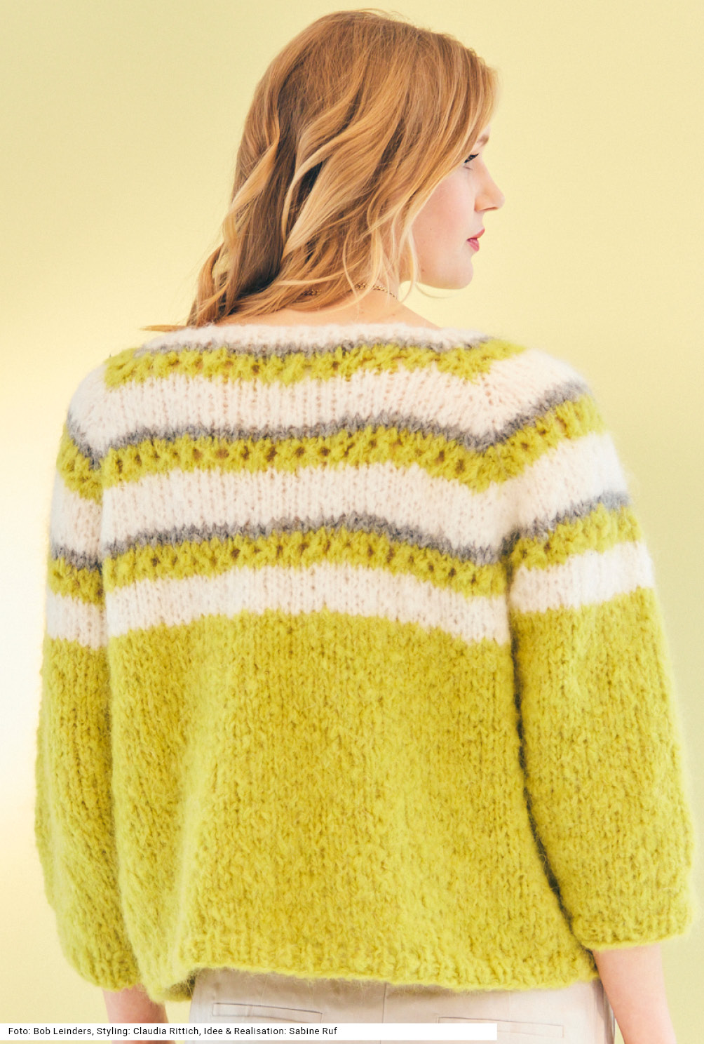 Modellansicht Bild 5: Pullover (RVO) mit Streifenpasse in Gelb, Weiß und Silber