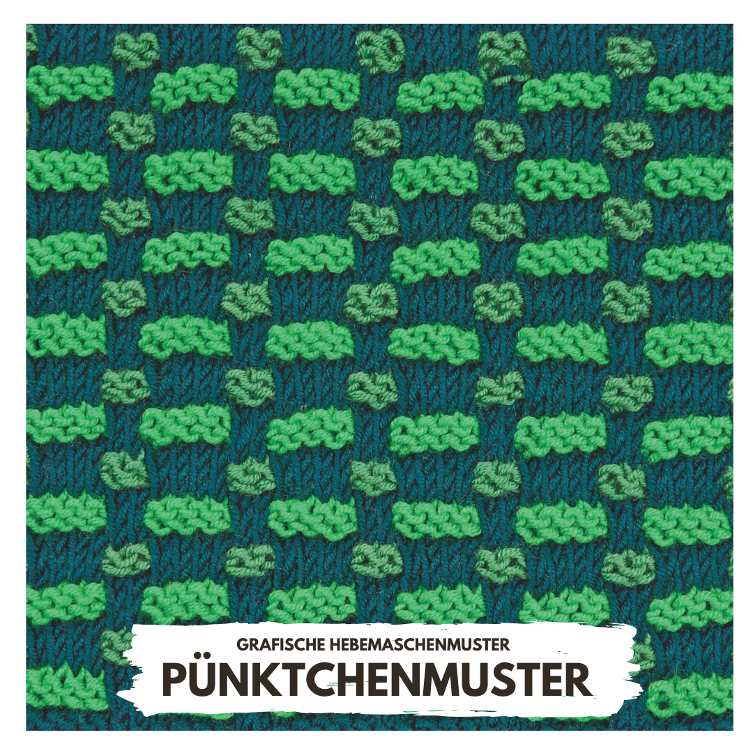 Blau-grünes Strickmuster, modisch, handgemacht. Geometrische Formen verleihen Struktur und Tiefe.