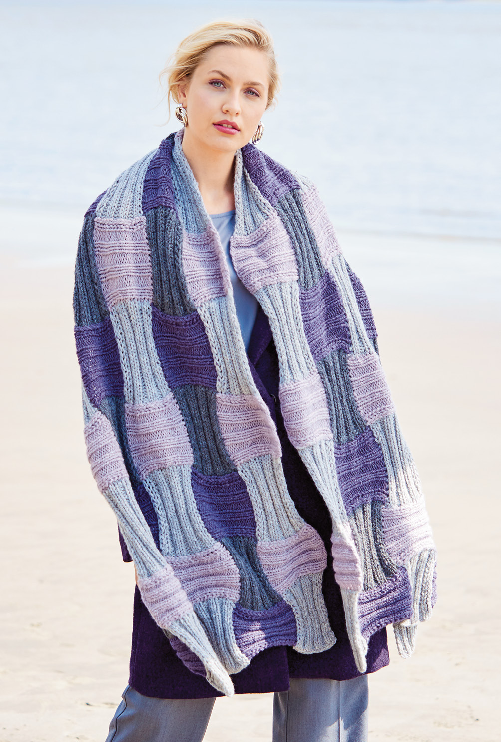 Stola im Patchwork-Stil in Grau, Flieder und Violett