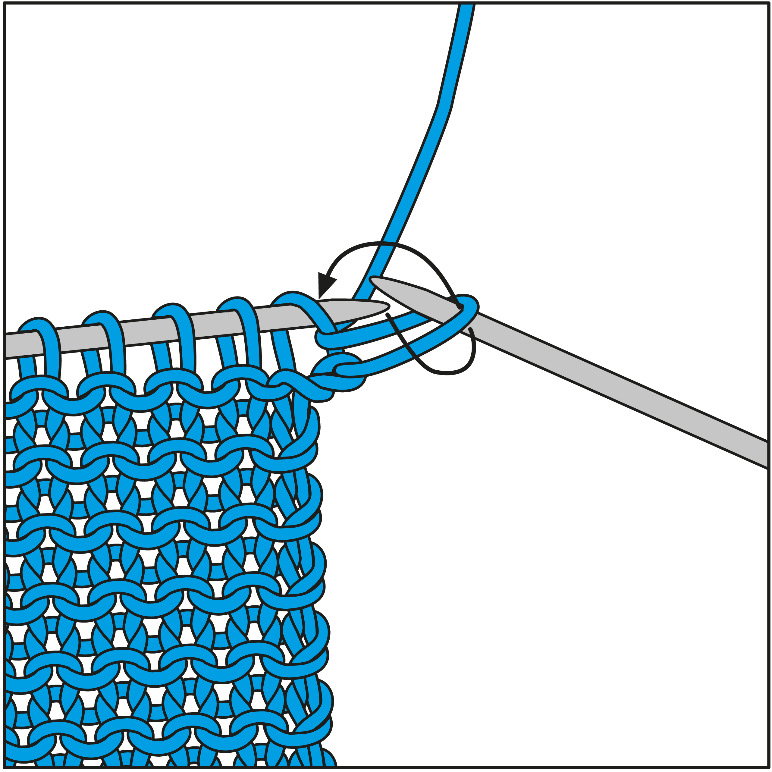 Handgemachtes, blaues Strickmuster mit dichter Struktur. DIY-Stil, fein gewebt und modisch.