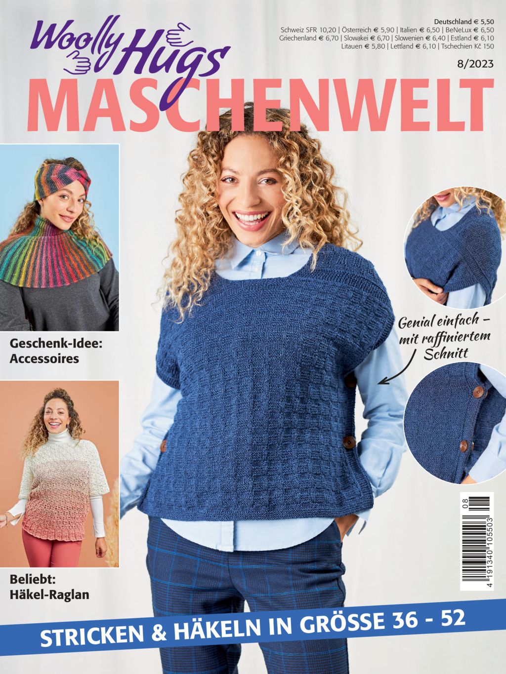 Magazin Produktbild: Woolly Hugs Maschenwelt Nr. 8/2023 - Stricken und Häkeln in Größe 36 - 52