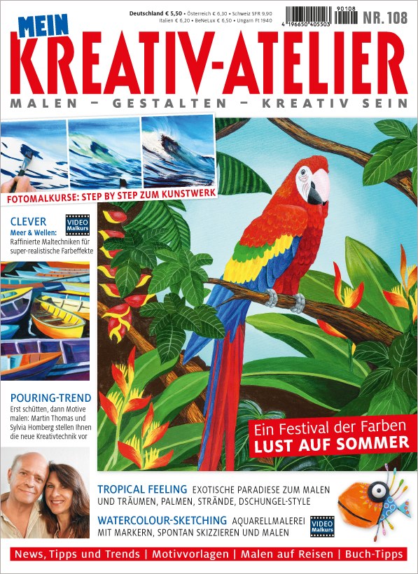 Papagei in kräftigen Regenbogenfarben, exotisches Flair, detailreiche Gestaltung, tropisch inspirierte Muster.