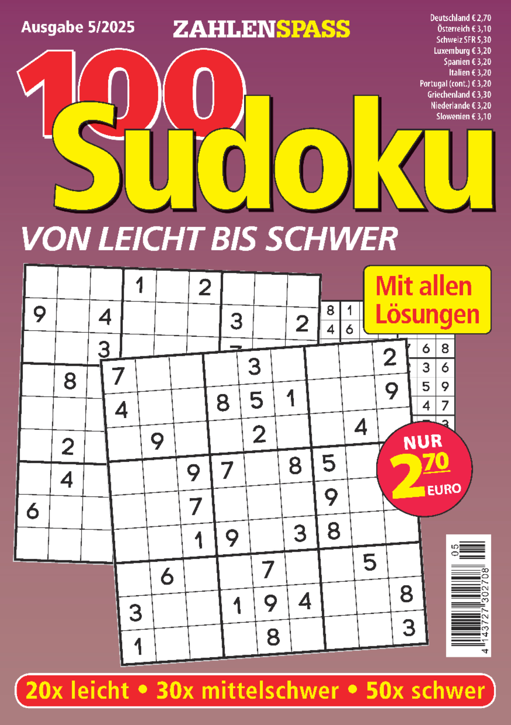 Magazin Produktbild: 100 Sudoku von leicht bis schwer - 5/2025