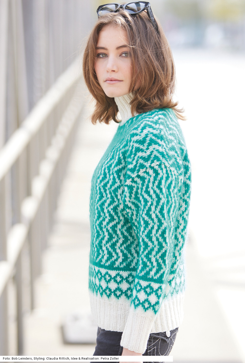 Modellansicht Bild 3: Pulli mit Jacquardmuster in Weiß und Grün