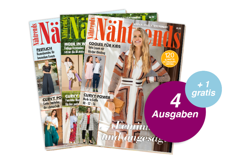 Nähtrends - Jahresabo + 1 Ausgabe gratis Stilvolles, gemustertes Strickkleid, moderne Schnittführung. DIY-Look, modische Herbstfarben.
