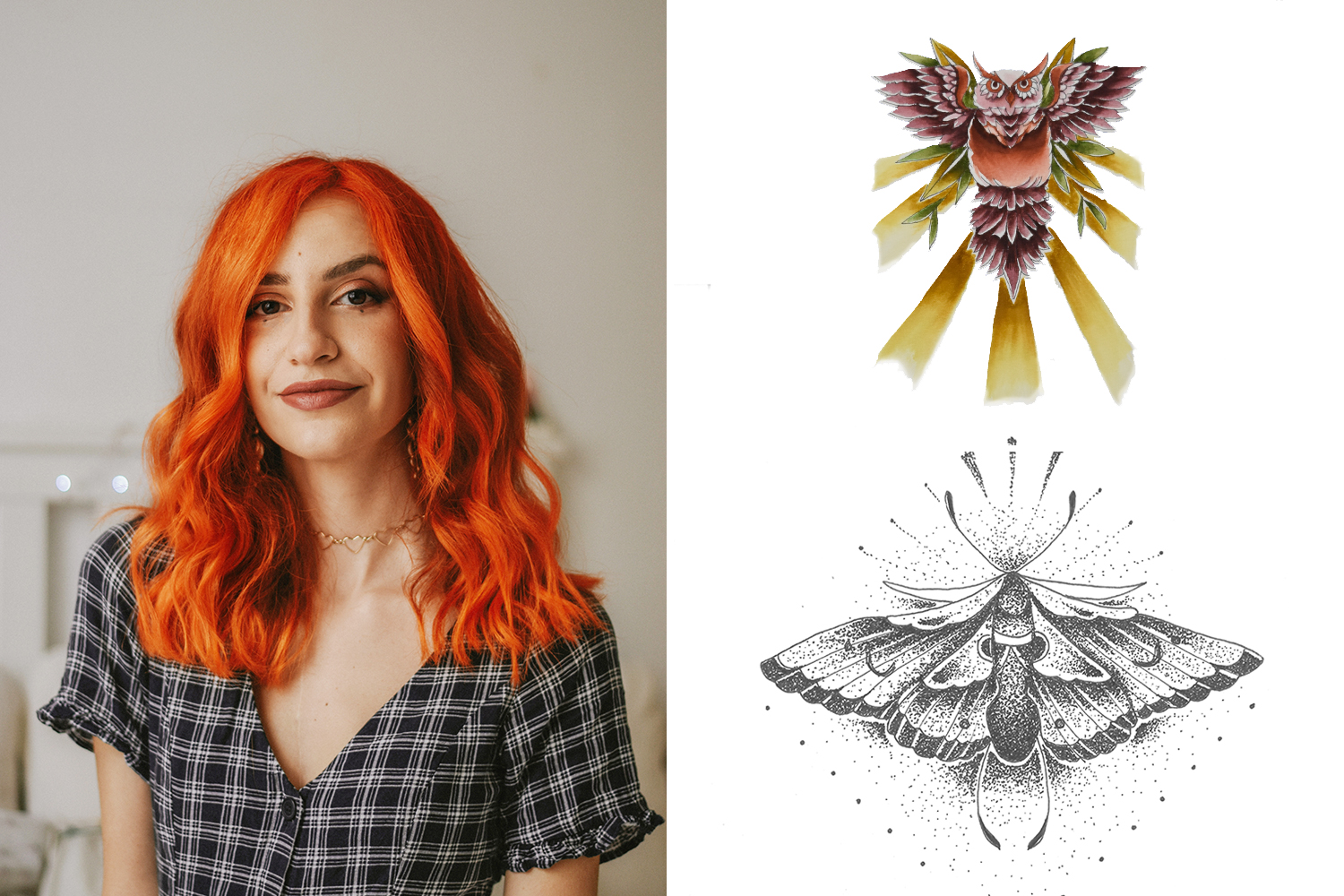 Schwarz-weißes Karo-Kleid, modisch geschnitten, betont mit auffälligem V-Ausschnitt. Perfekt für den handgemachten Look.