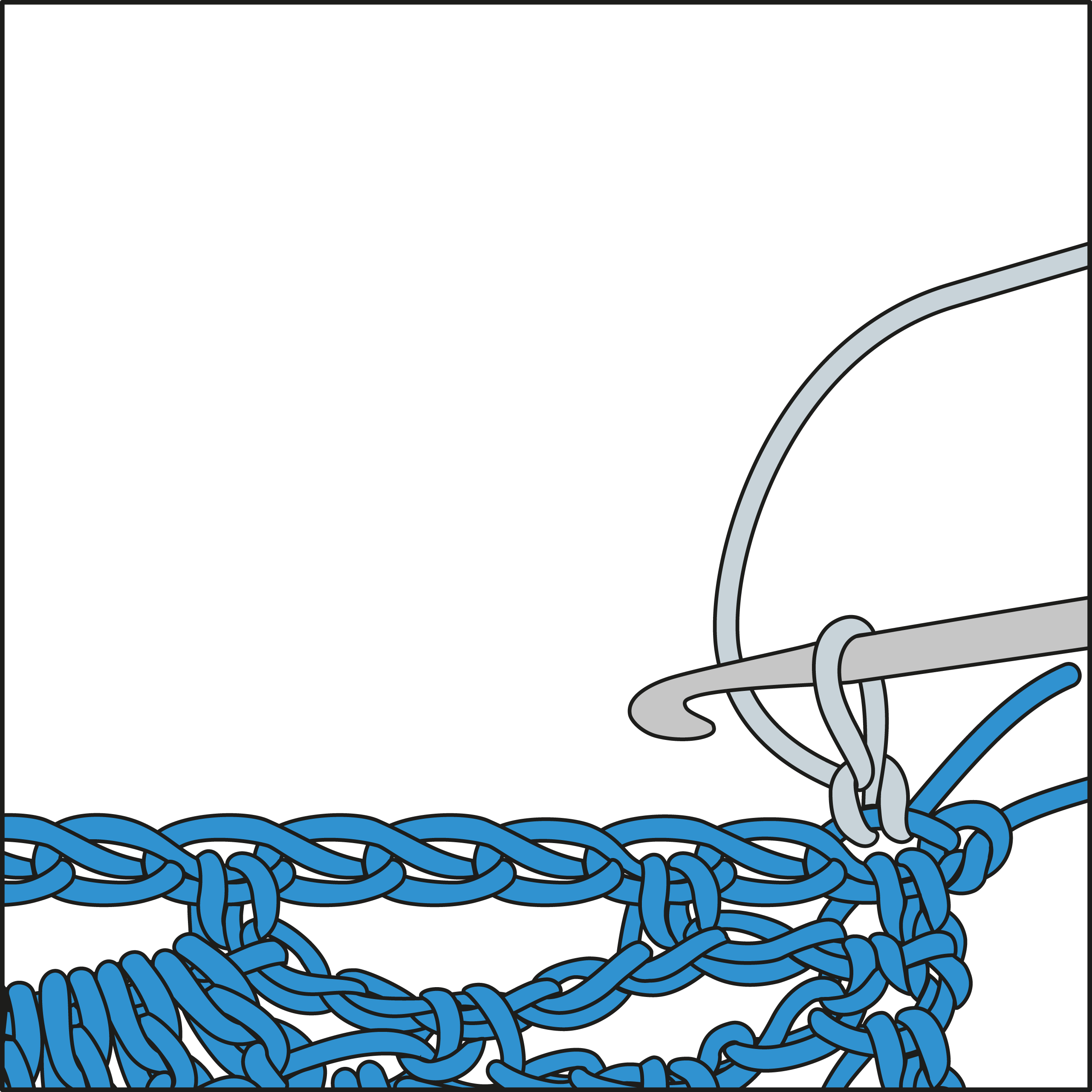 Blaues Häkelmuster, selbstgemacht, Handarbeit, kunstvolle Details, kreativer Stil.