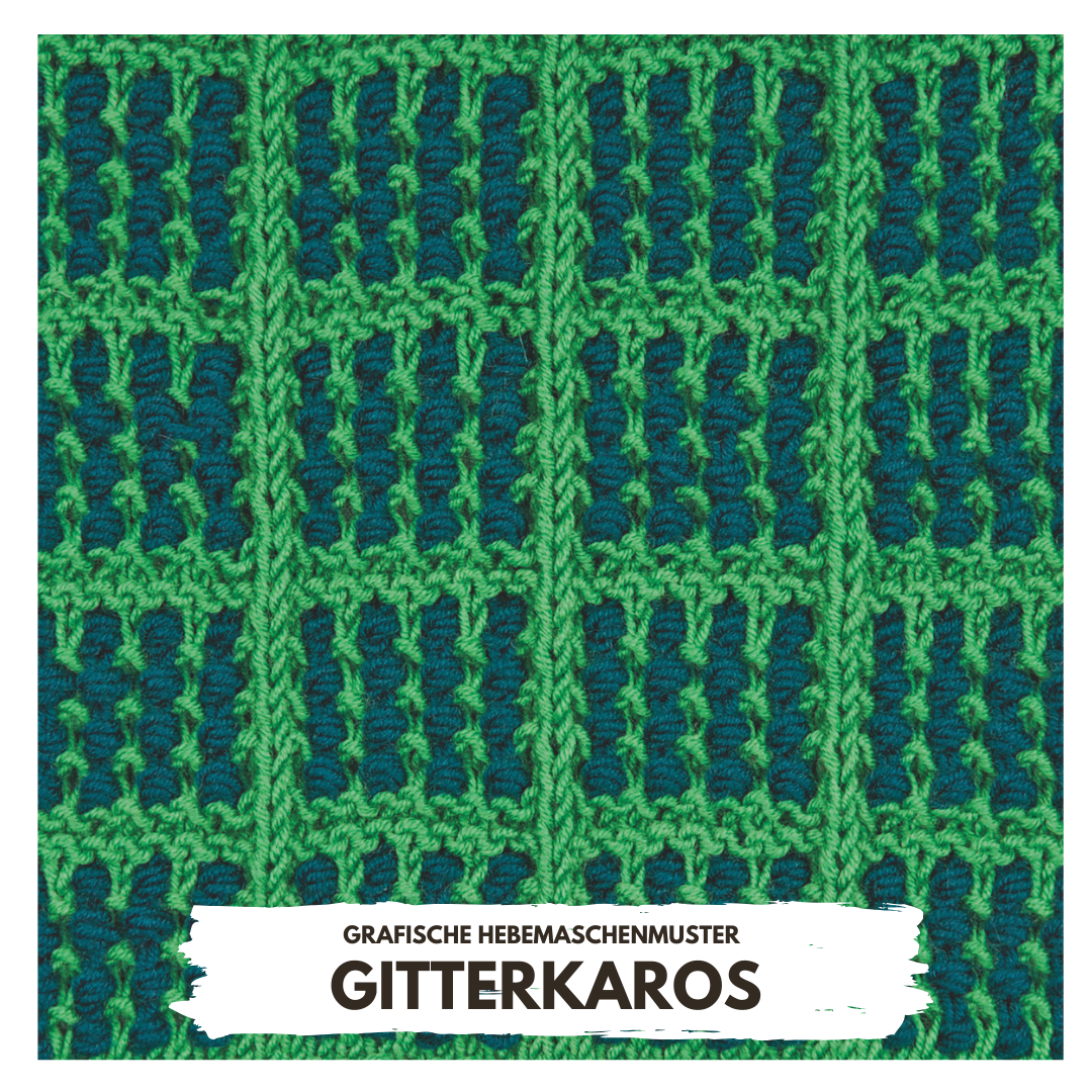 Handgemachtes, modisches Karomuster in Grün und Blau. Hebemaschen sorgen für Struktur und Tiefe.