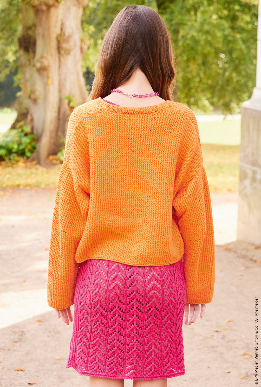 Set aus Jacke und Kleid in Fuchsia und Orange