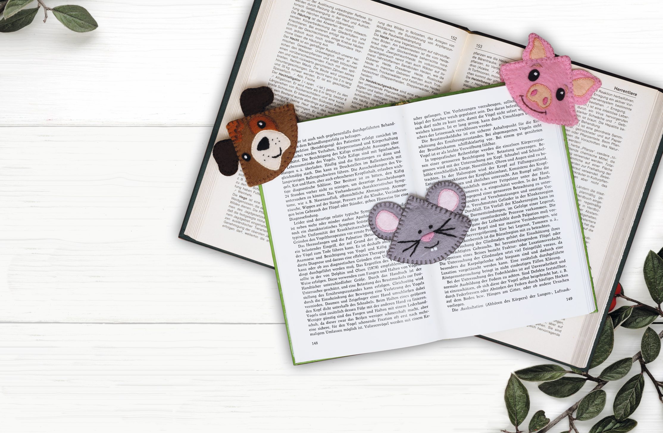 Handgemachte, bunte Filz-Lesezeichen: Bär, Maus, Schwein. Süßes DIY-Zubehör, modisch und originell gestaltet.
